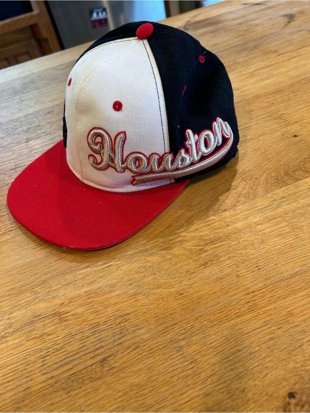 Houston Script Baseball Cap in Black, White & Red